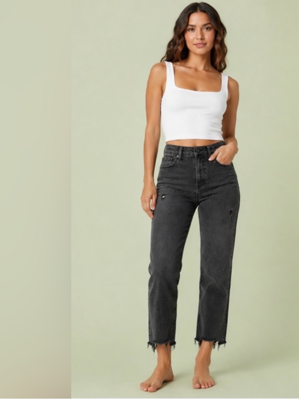 Kendall + Kylie The Icon High Rise Straight Charcoal Distressed Jeans - 5/27